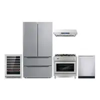 Cosmo Cosmo 5 Piece Kitchen Packages With 36" Freestanding Gas Range 36" Under Cabinet Range Hood 24" Built-in Fully Int