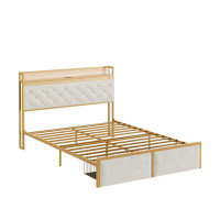 17 Stories 2 Storage Drawers Bed Frame with RGB LED Lights Storage Headboard Upholstered Platform Bed Frame