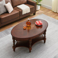 Canora Grey Solid Wood Coffee Table, Traditional Oval Cocktail Table With Storage Shelf