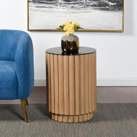 Joss & Main Acadia Natural Side Table - Black Glass Table Top