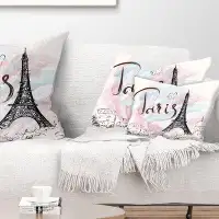 Made in Canada - The Twillery Co. Corwin Abstract Cityscape Illustration with Paris Eiffel Tower Lumbar Pillow