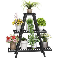 Arlmont & Co. Bamboo Plant Stand 3 Tier 8 Potted Flower Holder Ladder Plant Rack (Natural)