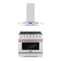 Cosmo 2 Piece Kitchen Package With 36" Freestanding Gas Range With Custom Handle And Knob Kit 36" Island Range Hood