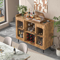 Rubbermaid Wine Bar Cabinet With Power Outlet, Liquor Cabinet Bar With LED Light And Glass Holder, Home Coffee Bar Cabin