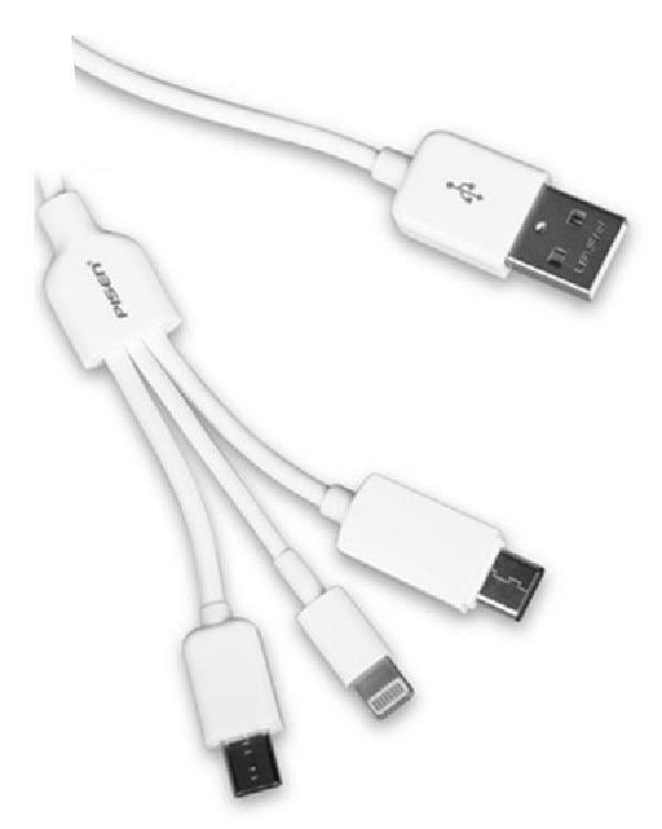 Pisen 3-in-1 Multi-function USB to Lightning 8-Pin, Micro USB and Type C Charging Data Cable - 1000mm - White in Cell Phone Accessories in Greater Montréal - Image 2