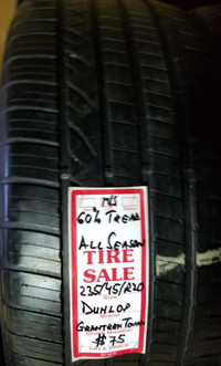 P 235/45/ R20 DUNLOP GRANDTREK TOUR M/S Used All Season Tire - 60% TREAD LEFT $75 for THE TIRE / 1 TIRE ONLY !!