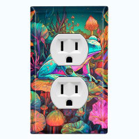 WorldAcc Metal Light Switch Plate Outlet Cover (Colorful Frog Marsh Night - Single Duplex)