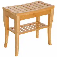 Red Barrel Studio Mariabella Bamboo Shower Bench Seat, 20" Wooden Spa Shower Stool With Underneath Storage Shelf Shoe Or
