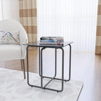 Wrought Studio Modern Tempered Glass Coffee Table End Table Side Table For Living Room,Bedroom, Black