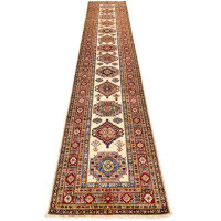 Home and Rugs Vintage Handmade 2'9'' X 13'6'' Ivory And Red Anatolian Caucasian Tribal Distressed Area Runner