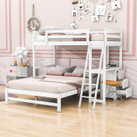 Harriet Bee Wooden Bunk Bed With Built-In Desk And 3 Drawers