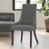 Lark Manor Prompton Tufted Chair with Curved Mahogany Legs