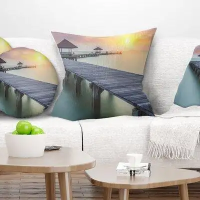 Made in Canada - East Urban Home Pier Seascape Long Wooden Bridge into the Sunrise Pillow