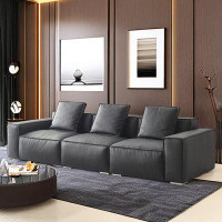 PULOSK 118.05" Dark Grey Genuine Leather Modular Sofa cushion couch