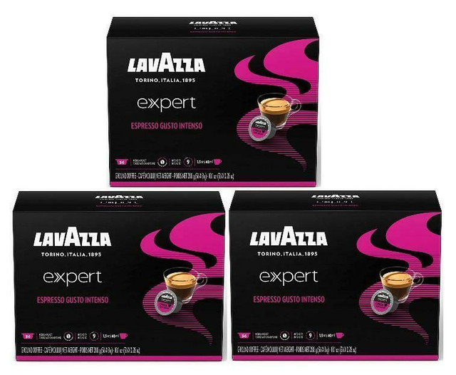 NEW, LAVAZZA Expert Espresso Gusto Intenso, 3 Boxes 108 Capsules - BEST BEFORE: FEB 28/2022 in Other