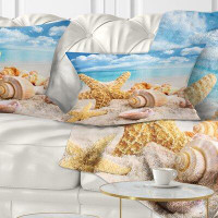East Urban Home Seashore Starfish and Seashells on Beach Photo Lumbar Pillow
