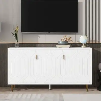 Mercer41 Modern TV Stand With 3 Doors And Adjustable Shelves For Living Room, Fits Tvs Up To 70 Inches