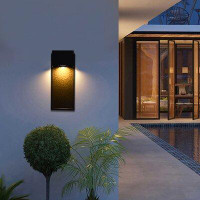 FTL Outdoor Flush Mount Matte Black Integrated Led Porch Light Fixtures with Water Ripple Glass Exterior 10W 2700k Warm
