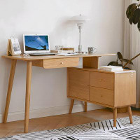 Corrigan Studio 55.12"Original wood colour rectangular solid wood desk with cabinet