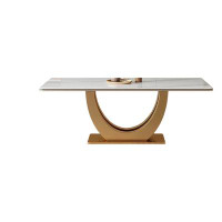 Everly Quinn Light Luxury Glossy Rock Slab Modern Simple Rectangular Dining Table