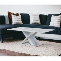 Brayden Studio Afaf 47" White And Grey Glass And Steel Coffee Table