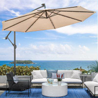 Latitude Run® 10FT Outdoor Aluminum Patio Umbrella Market Umbrella with Light and Tilt Crank Adjustment
