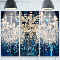 Design Art 'Blue Vintage Crystal Chandelier' Photograph Multi-Piece Image on Metal