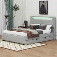 Latitude Run® Queen Size Upholstered Platform Bed With LED Frame, With Trundle And 2 Drawers