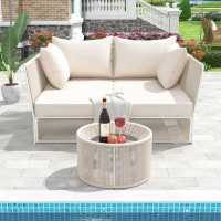 Latitude Run® 2-Piece Outdoor Sunbed And Coffee Table Set, Patio Sofa