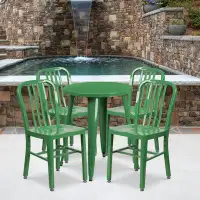Latitude Run® Ensemble de table ronde intérieure / extérieure en métal 24 po avec 4 chaises à dossier vertical à lattes
