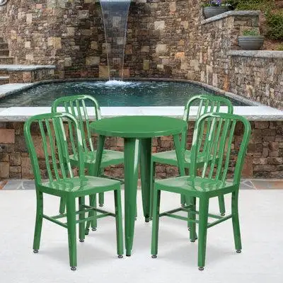Latitude Run® Ensemble de table ronde intérieure / extérieure en métal 24 po avec 4 chaises à dossier vertical à lattes