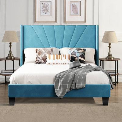 Ebern Designs Elegant Design Queen Size Velvet Upholstered Platform Bed With Headboard,Suit For Bedroom in Beds & Mattresses