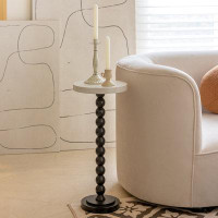 Alcott Hill Gatik Pedestal Small End Table, Contemporary Side Table with Black Base and White Top