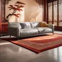 ULTORU 86.57" Khaki Genuine Leather Standard Sofa cushion couch
