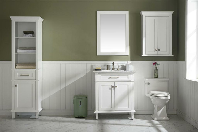30, 36, 54, 60, 72 & 80 White Vanity w 2 Top Choices  (Blue Limestone or Carrara White Marble) (Mirror, OJ & Linen) LFC in Cabinets & Countertops - Image 2