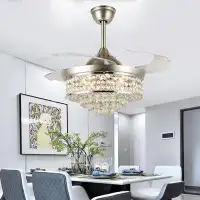 Rosdorf Park 42" Crystal Ceiling Fans With Lights Retractable Blades Remote Control Modern Luxury LED Chandelier Fan 3 S