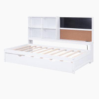 Red Barrel Studio Bed with Storage Shelves, Blackboard, Cork board, USB Ports and Trundle