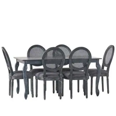 Red Barrel Studio Regan Upholstered Rubberwood And Cane Expandable 7 Piece Dining Set
