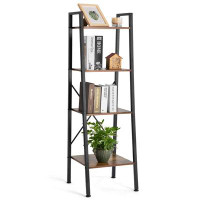 17 Stories Ladder Shelf 4-tier Bookshelf,wood&metal 59 Inch Tall Corner Shelves,rustic Brown Multipurpose Bookshelf Plan