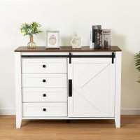 Gracie Oaks Drawer dresser Cabinet With Barn Door snd Four Drawers-35.43" H x 47.24" W x 17.72" D