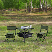 Arlmont & Co. Set of 3  Folding Beach Camping Chairs Table Sets