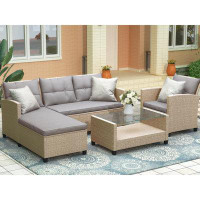 Winston Porter Patio Furniture Sets, 4 Piece Conversation Set Wicker Ratten Sectional Sofa With Seat Cushions