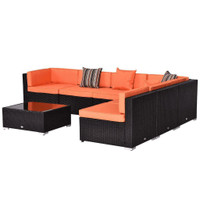 7 Piece Rattan Sofa Set Wicker Garden Outdoor Furniture Orange / patio furniture / sectional patio garden set