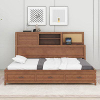 Red Barrel Studio Kyerra Wooden Daybed With 3 Drawers, Upper Soft Board, Shelf, Sockets And USB Ports