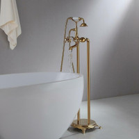 Classic 2-Handle Freestanding/Floor Mounted Clawfoot Bathtub Filler Faucet w Hand Shower in Gold or Chrome (Solid Brass)