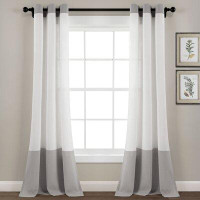 Latitude Run® Faux Linen Grommet Colorblock Window Curtain Panel Single Grey/White 40X84