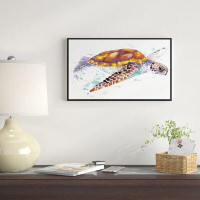 East Urban Home 'Brown Sea Turtle Watercolor' Framed Oil Painting Print on Wrapped Canvas