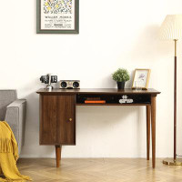 Toeasliving Small Desk with 47.24 Inch, Modern Walnut Finish, Solid Wood Legs - Suitable for Home and Office Use