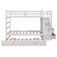 Harriet Bee Solid Wood Bunk Bed For Kids, Twin Over Twin Bunk Bed With Trundle And Staircase, Espresso