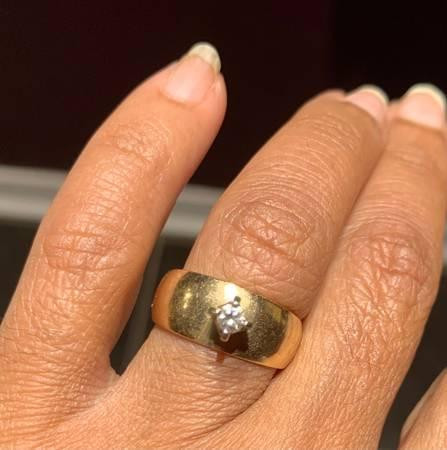 14K Solid Wide Yellow Gold Engagement or Promising Ring ( Size 6 ) with Natural Diamond Stone in Jewellery & Watches - Image 3